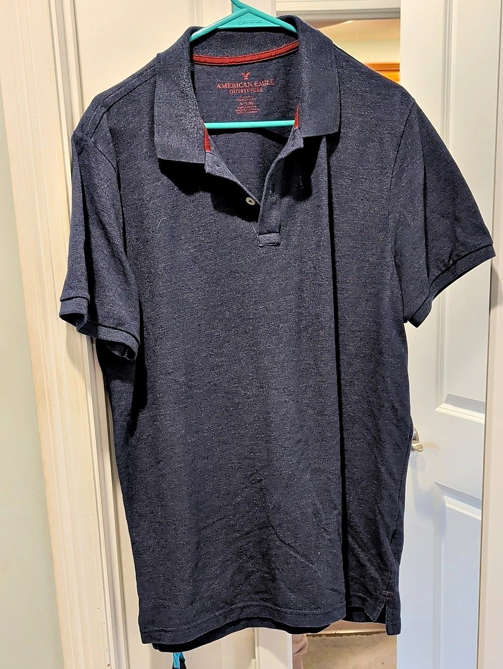 American Eagle Outfitters Men's Blue/Gray Polo Shirt